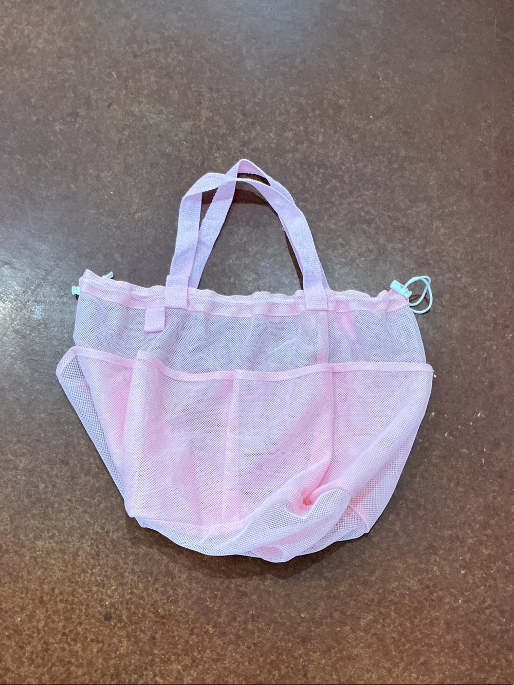 Pastel Pink Mesh Tote with Top Drawstring Shower Caddy